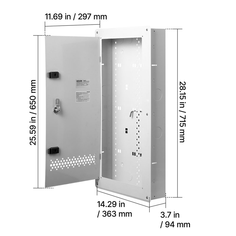 Structured Media Enclosure 28-Inch Wiring Cabinet with Hinged Cover, In Wall Cable Management Network Box, Cold-Rolled Steel, Recessed Electrical Multi-Media Cabinet, Flush or Surface Mount