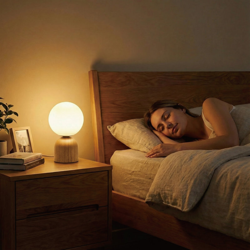9.8” Modern Milk Glass Globe Table Lamp with Solid Wood Base, Dimmable & Adjustable Color Temperature, E12 Socket, Ul Listed
