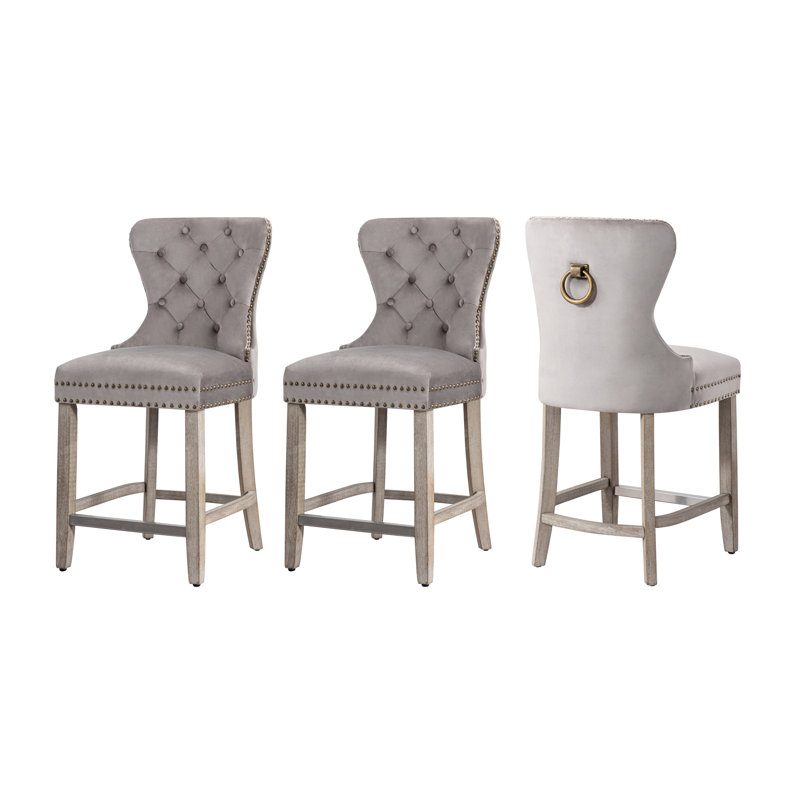 Tabouret de bar et de comptoir Kirsten, Tabouret de comptoir (siège d'une hauteur de 24 p, Gris, Gris