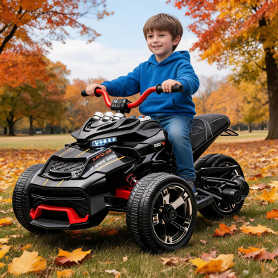 12V Kids Ride-on ATV 3-Wheel Electric Motorcycle - Dual 55W Motor, 2 Speeds Up to 7 MPH, LED Lights, Music, Horn & USB, EVA/Treaded Tires, Parent Remote Override, 66lbs Capacity for Ages 3-8