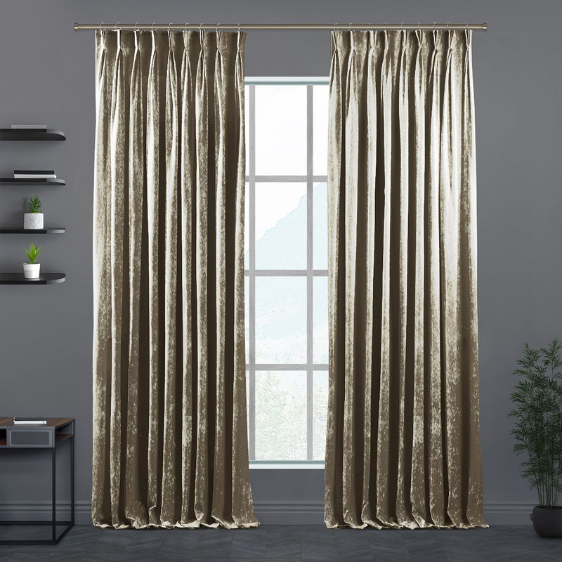 Velvet Semi Sheer Single Curtain Panel, 130cm Width x 295cm Drop, Beige