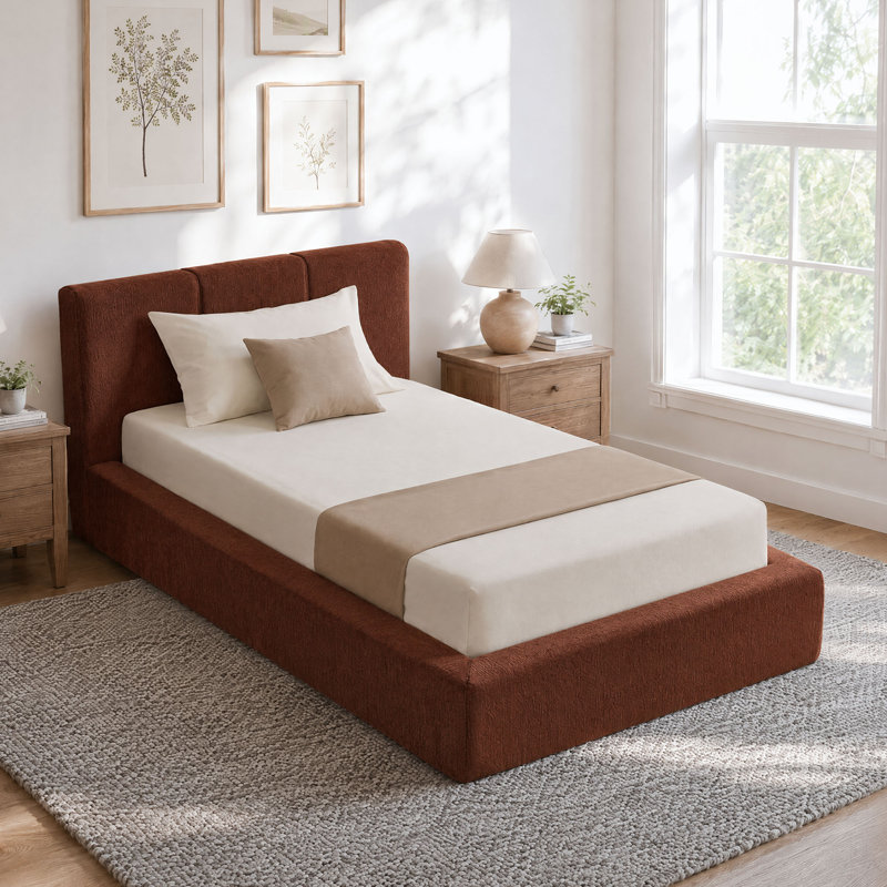 Cadre de lit rembourré en chenille nuage pour lit simple avec tête de lit, sommier à compression, montage facile (sans sommier tapissier)