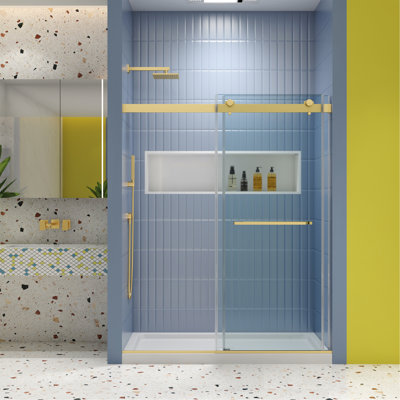 Bypass Shower Door, Sliding Door, With 5/16" Tempered Glass And Brushed Gold Finish 6074