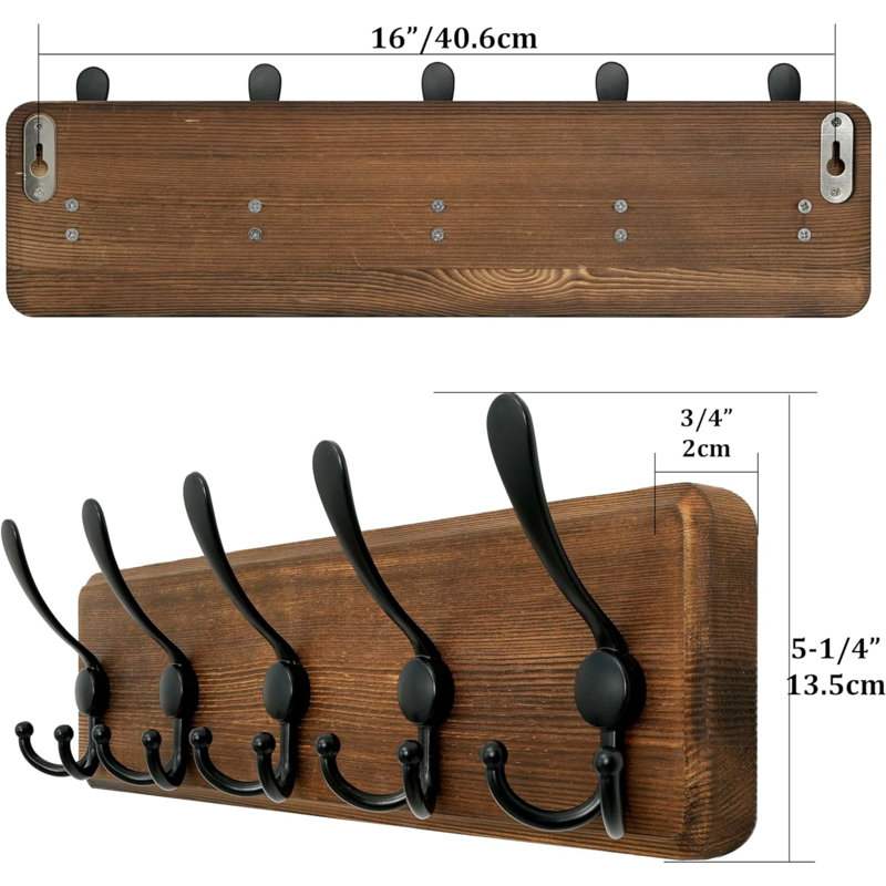 Doyal Wall 5 - Hook Wall Mounted Coat Rack, Brown/Black