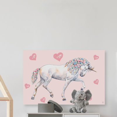 Plattsburg Cute Floral-Haired Unicorn Print on Wrapped Canvas