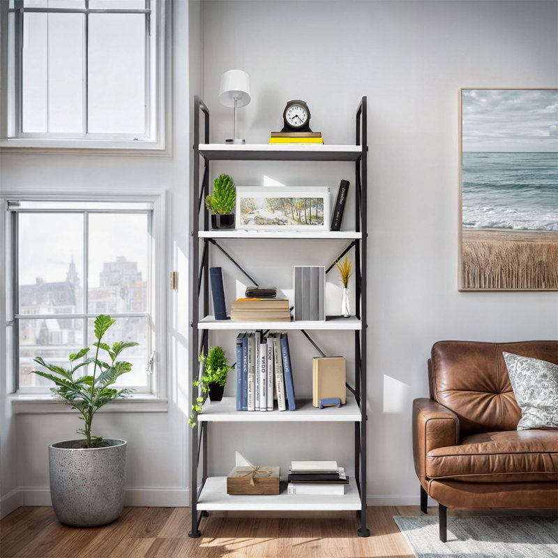 5 Level White Black Bookcase