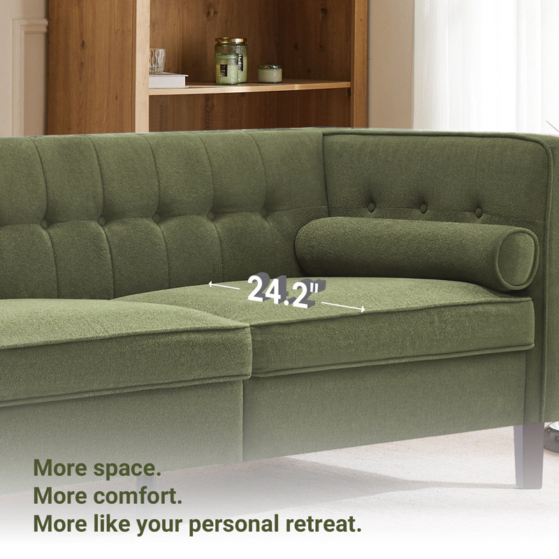 Canapé 78 po à accoudoirs carrés Mid-Century, Chenille vert olive