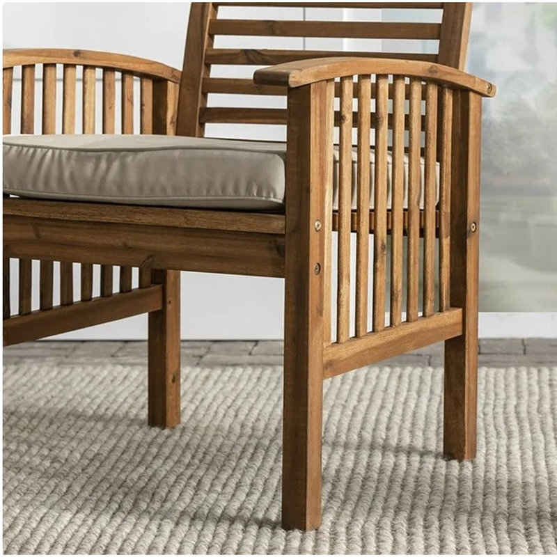 Fauteuil de salle à manger d'extérieur toutes saisons en bois d'acacia avec coussin, Marron foncé