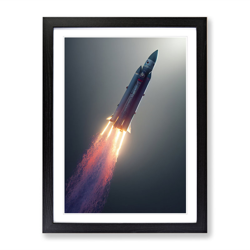 Ethereal Spaceship Rocket 1 Piece Single Picture Frame Wall Art, 64cm H x 46cm W x 2cm D, Black