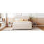 Lit plateforme tapissier pleine grandeur avec tête de lit à motif brique, avec lit gigogne simple et 2 tiroirs, tissu en lin, beige-299291182-299291180