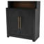 Bibliothèque noire de 180 cm avec armoire, étagère moderne en panneaux de particules dotée d'étagères ouvertes et de portes cintrées, idéale pour le salon ou le bureau.