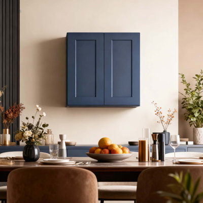 Armoire murale 30 po x 12 po x 30 po en bois massif bleu marine, armoire à fermeture douce à double porte avec tablettes réglables
