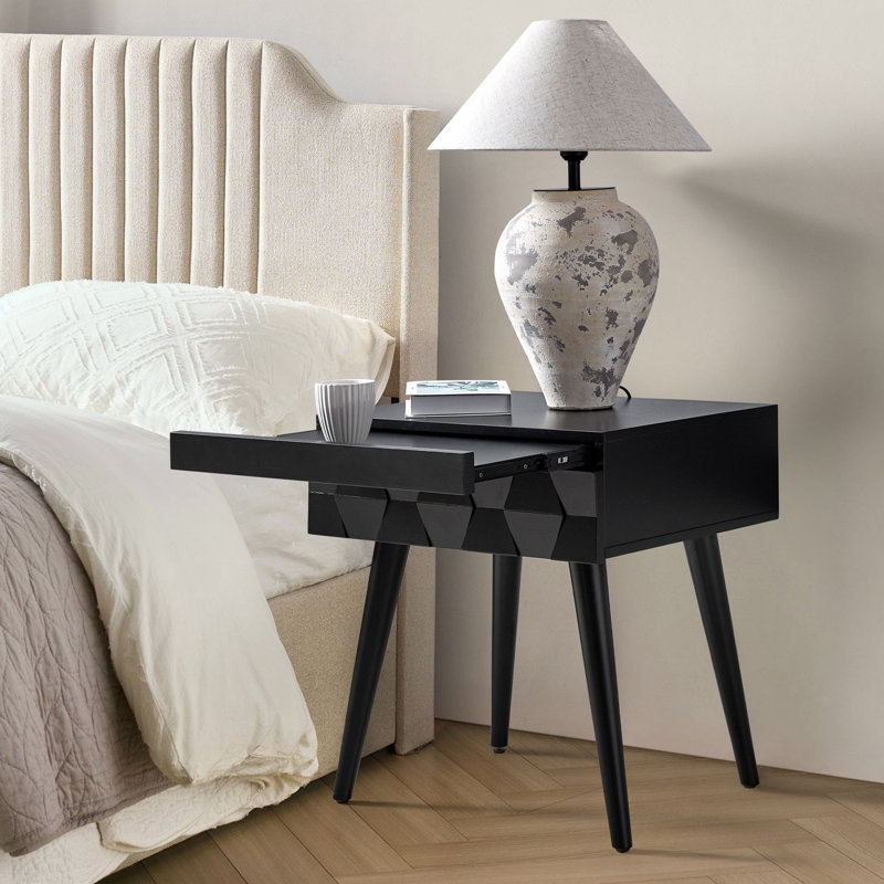 Iasiah 23.75" H Manufactured Wood End Table with Charging Station , Black