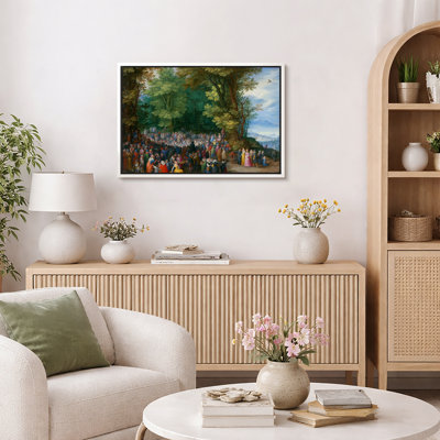 Medieval Village Gathering Landscape Artwork, Living Room Pictures, Framed Canvas Giclee Print Wall Art.