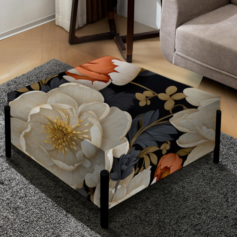 Grand repose-pieds carré blanc White Peony Paradise
