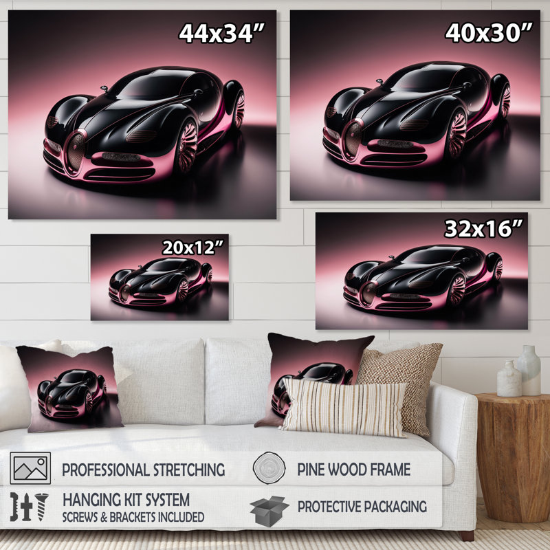 «Futuristic Bugatti Design» en noir et magenta II, reproduction sur toile, H 34 po x l 44 po x P 1,5 po, Toile tendue