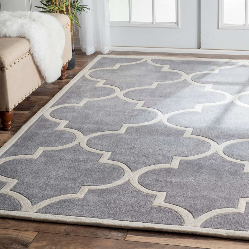 Tapis gris ardoise / ivoire touffeté à la main Sepviva, Rectangle 5 pi x 8 pi