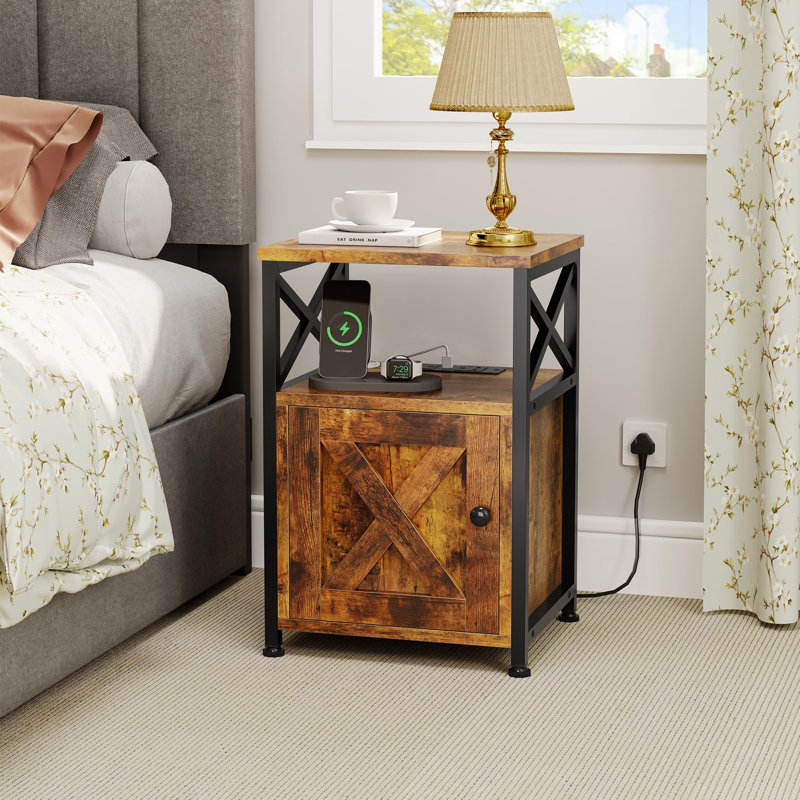 40cm W Metal Bedside Table, Black/Brown