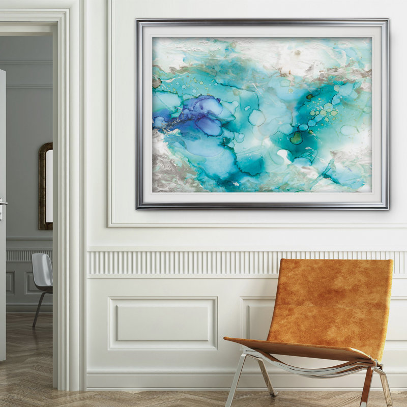 'Teal Marble' Framed Acrylic Painting Print, Silver, 30" H x 40" W x 1.5" D