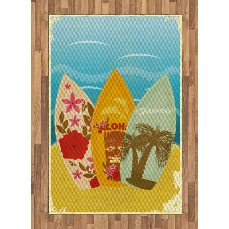 Tiki Bar High Density Long Fiber Poly Threads Decorative Area Rug Carpet, Rectangle 4' x 5'8"