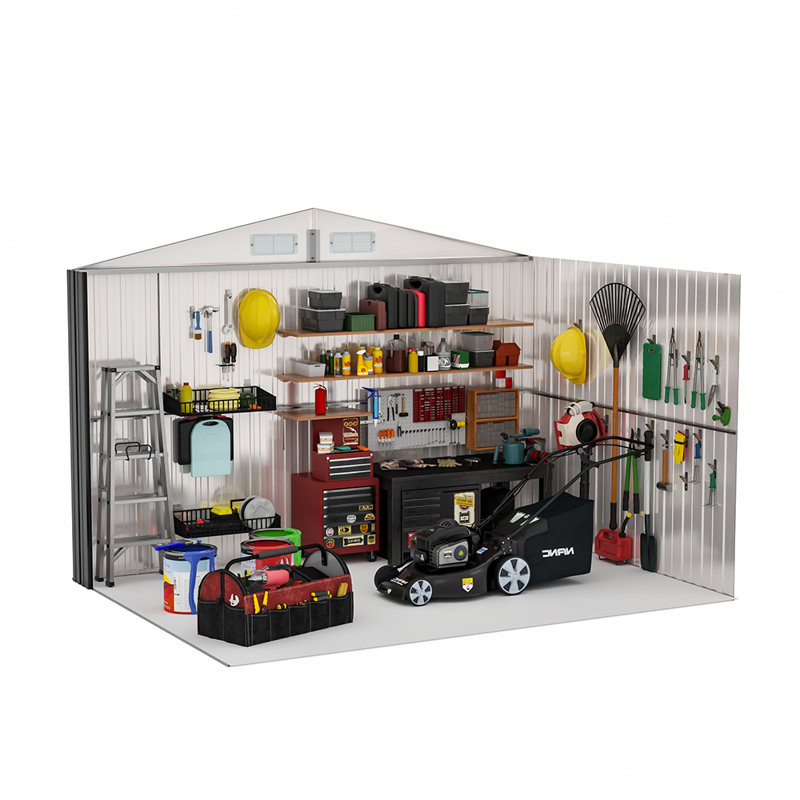 Ajnag 8ft. W x 8ft. D Metal Tool Shed, Carbon Black