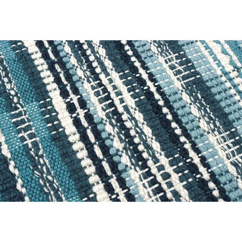 Tapis bleu tissé à la main Lakehouse, Rectangle 2 pi 6 po x 8 pi