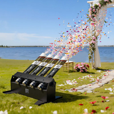 Electric Confetti Cannon Machine, High Output 4-Shot Confetti Launcher, DMX512, Manual & Remote Control, Portable Confe-tti Shooter for Wedding Christmas DJ Party Event Show Stage Nightclub