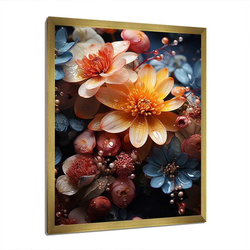 «Pink Blue Wilflowers Dream IV» sur toile, H 44 po x l 34 po x P 1,5 po, Encadrement doré