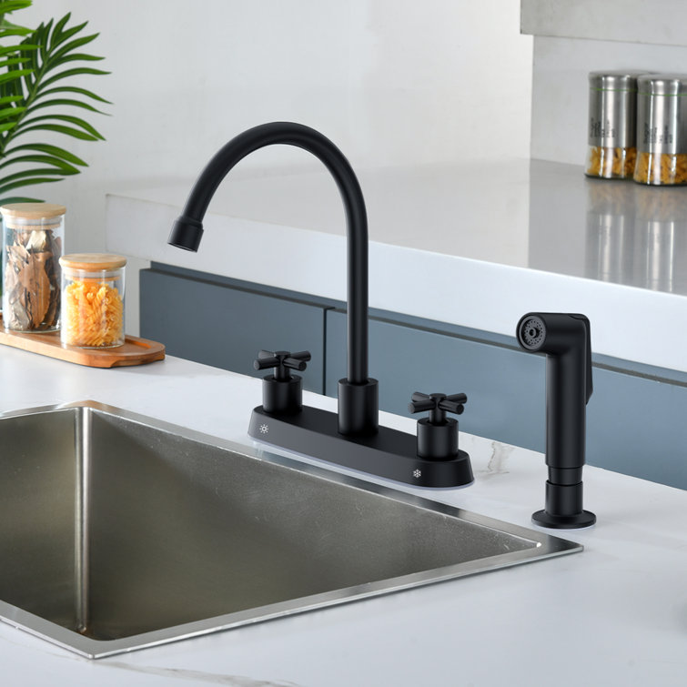Two-Handle 4-Hole 8" Centerset Kitchen Faucet with Side Sprayer