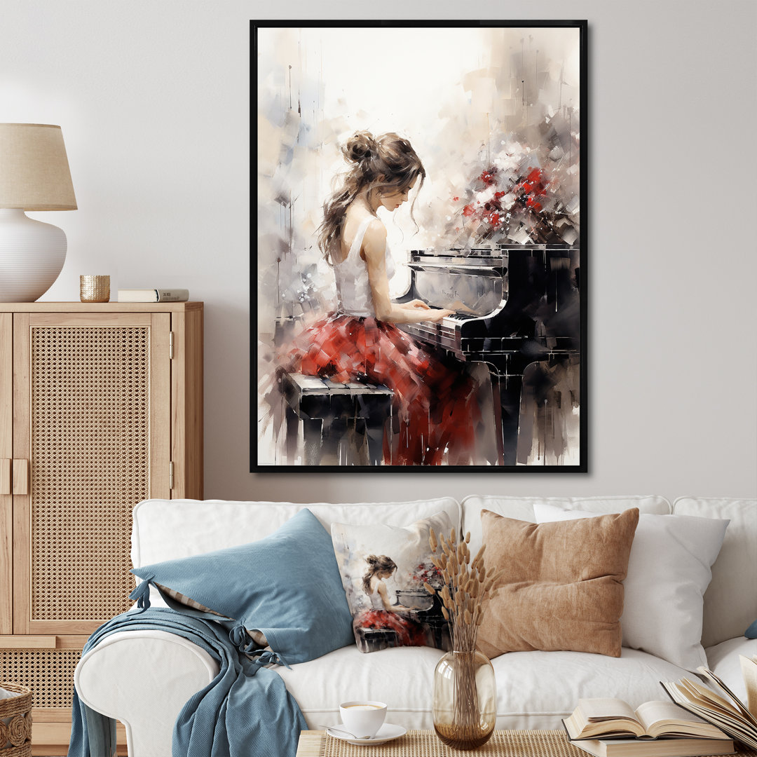 Aristarkh Beige Red Music Piano Harmony II - Music Framed Wall Art Lark Manor™ 