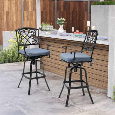 Roark Swivel Aluminum Outdoor 29.7" Bar Stool with Sunbrella Cushion