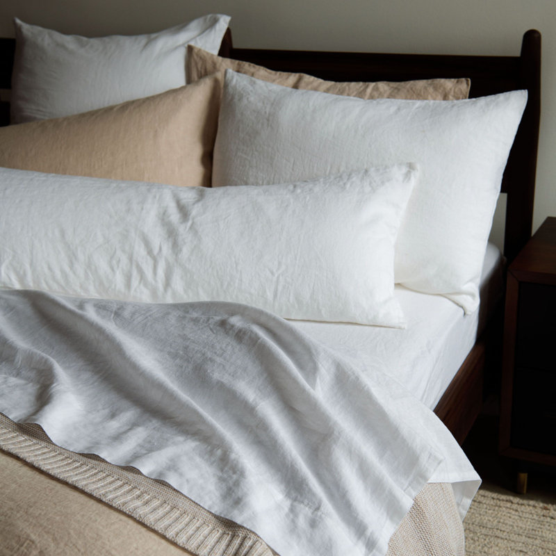 100% French Linen Sheet Set, California King Sheet Set with 2 Pillowcases, White