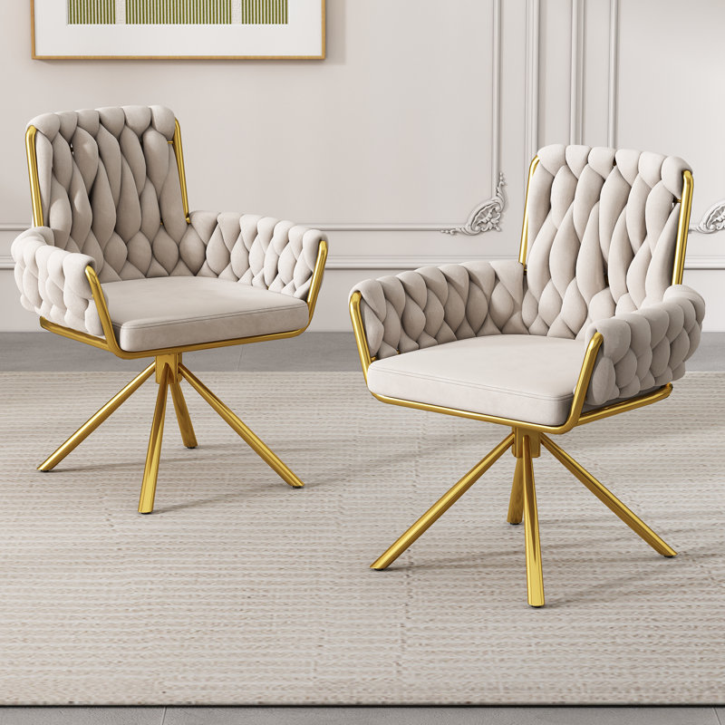 Avakate 46cm H Velvet Upholstered Metal Armchair, 2, Beige
