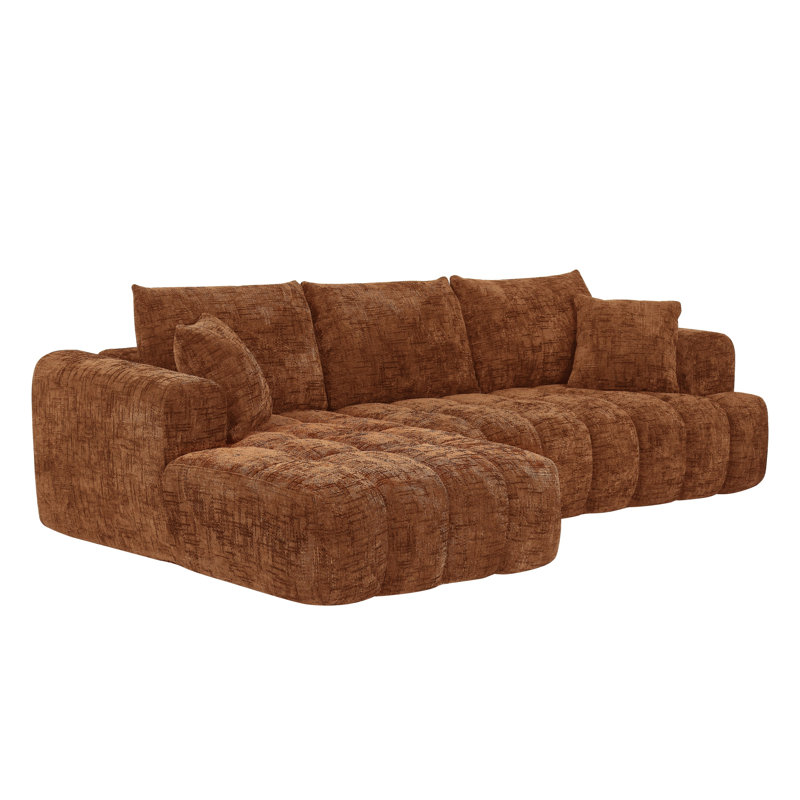 108" Orange Chenille Sectional Sofa, Tufted Design & Pocket Springs, No Assembly, Left Hand Facing, Orange Chenille