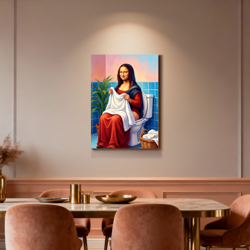 Tableau sur toile Mona Lisa sur les toilettes (lot de 1), H 24 po x l 16 po