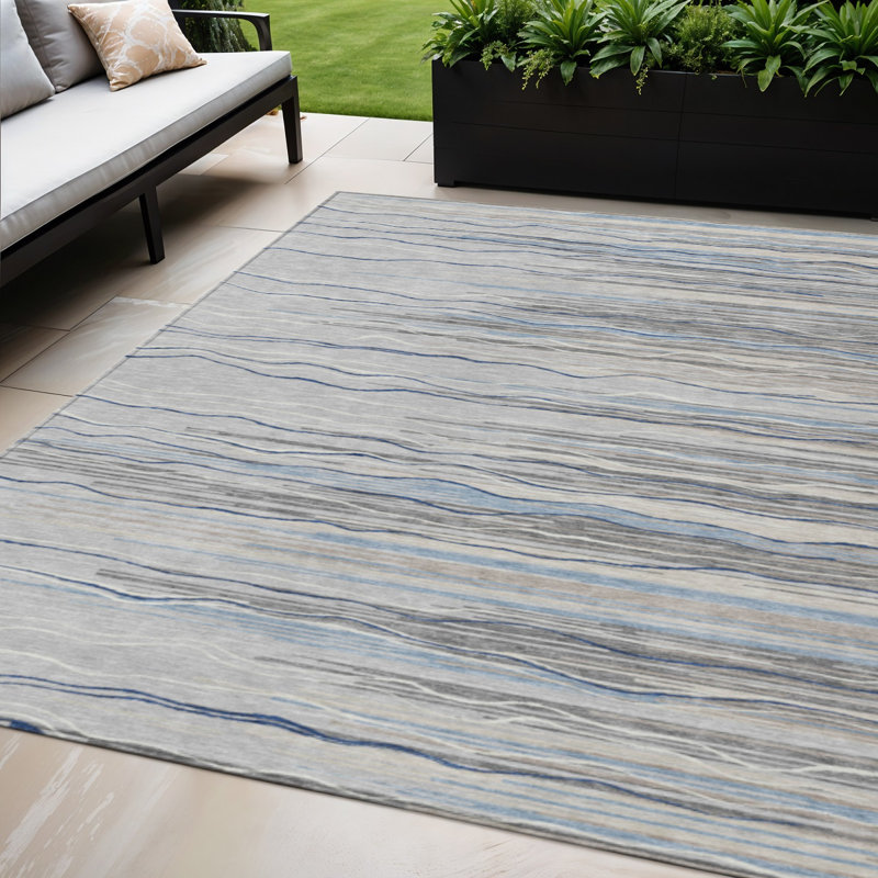 Tapis intérieur lavable rayé gris 5 pi x 8 pi