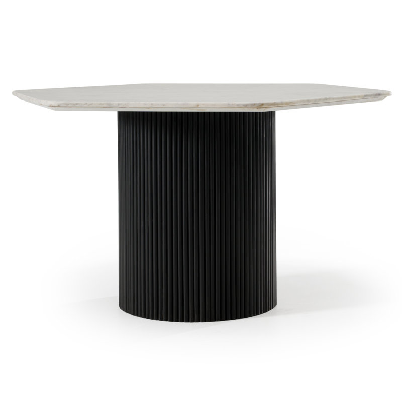 Rivas - Modern White Marble + Black Hex Dining Table