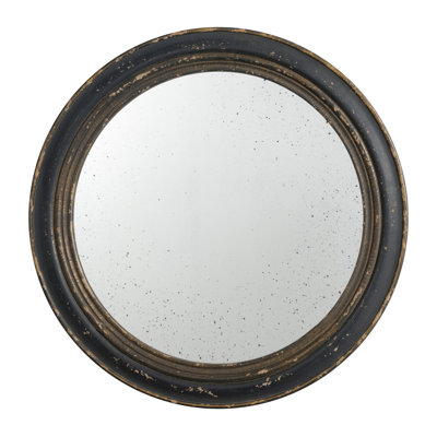 23.5" Circle Wall Mirror With Wooden Black Frame