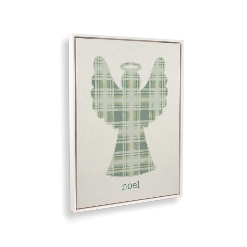 «Plaid Christmas Angel» par Annie Lapoint, reproduction d'art, L 12 po x H 16 po, Toile avec cadre, Blanc