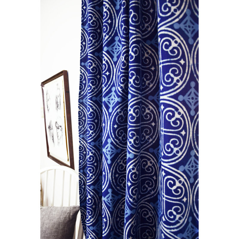 Rideau en coton indigo, panneau de fenêtre écologique - Grèce, L 56 po x L 84 po