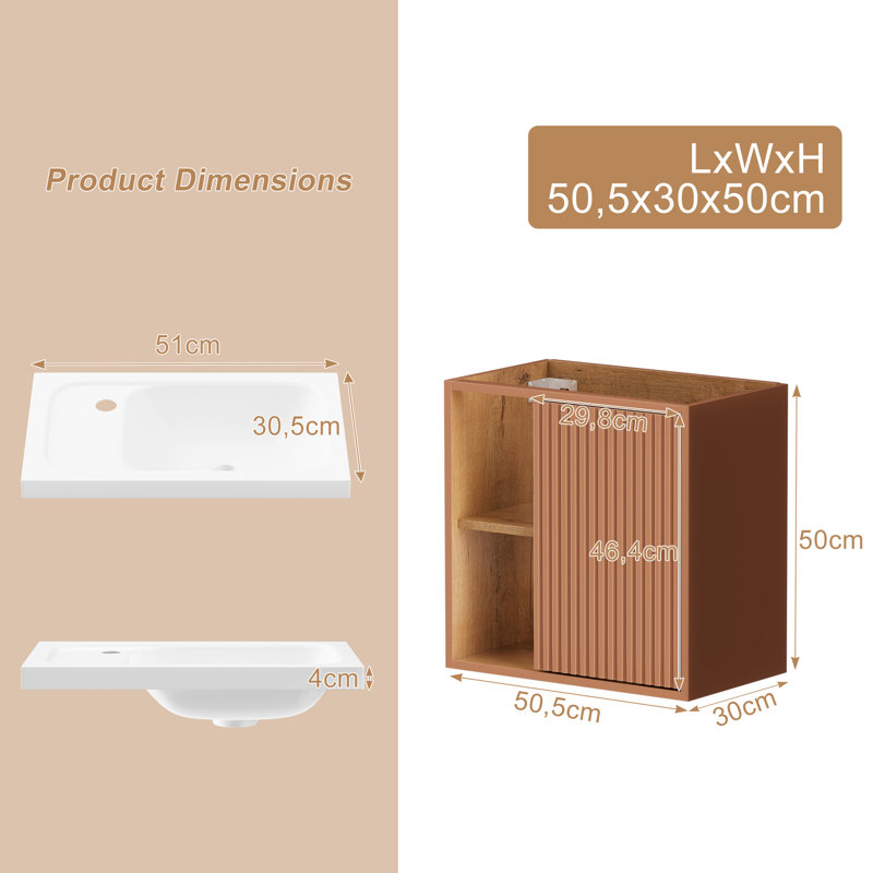500 mm Wall Mounted Bathroom Vanity, Pink