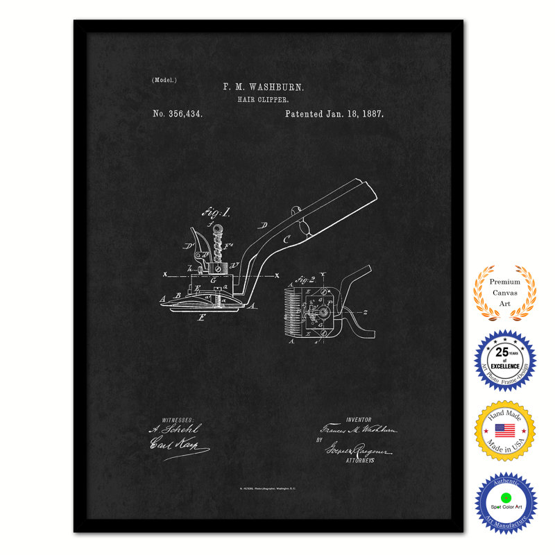 1873 Barber Razors, brevet rétro, reproduction d'art sur toile, H 17 po x l 13 po