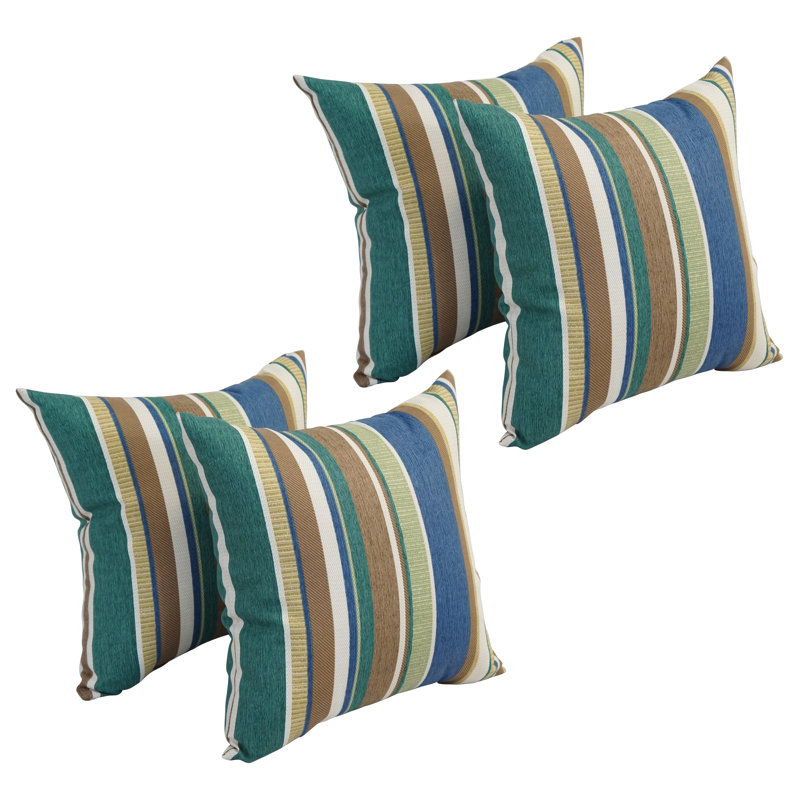 Outdoor Cushion Collection Indoor/Outdoor Striped Throw Pillow, Green/Blue/Brown