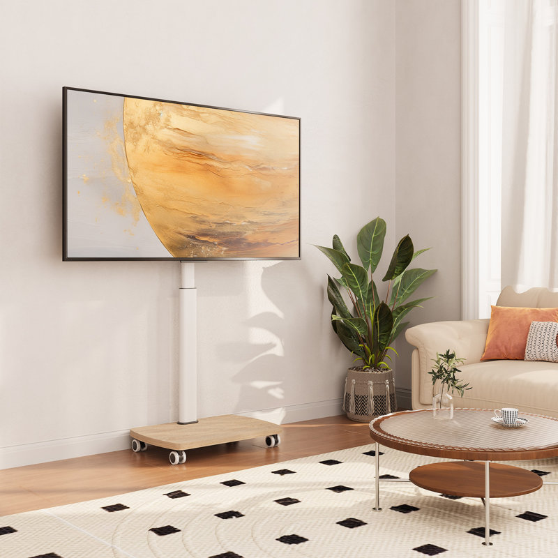 Meuble télé avec roulettes pour téléviseur de 32 à 65 po Abbing, 55.9" H x 21.6" W x 15" D, Blanc