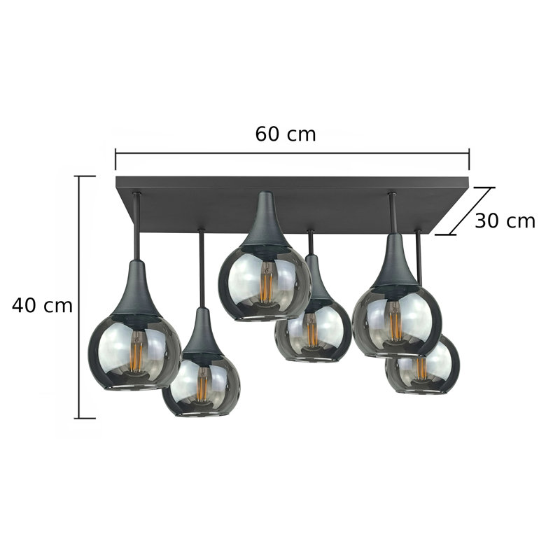 Asa Glass Semi Flush Mount, Smoky, Black
