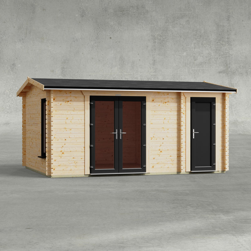 Powersheds 16 x 12ft Apex Combi Log Cabin, Doors Central - 44mm