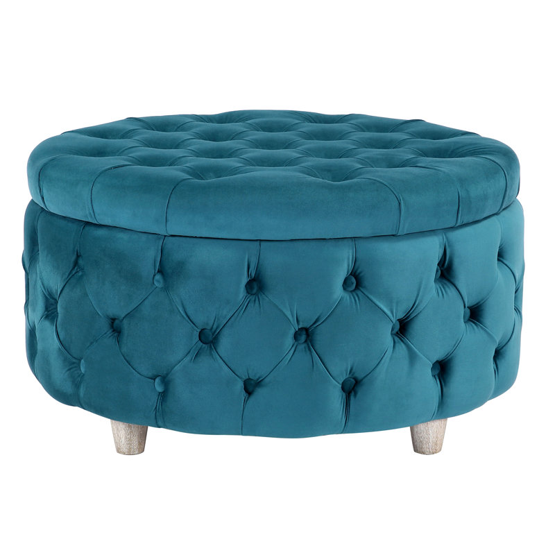 Kirsten Upholstered Pouf, Teal Velvet 