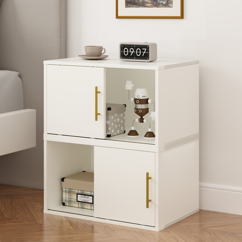 Adavia Nightstand With Sliding Door, 2 Pcs Stackable Cubby Storage Organizers