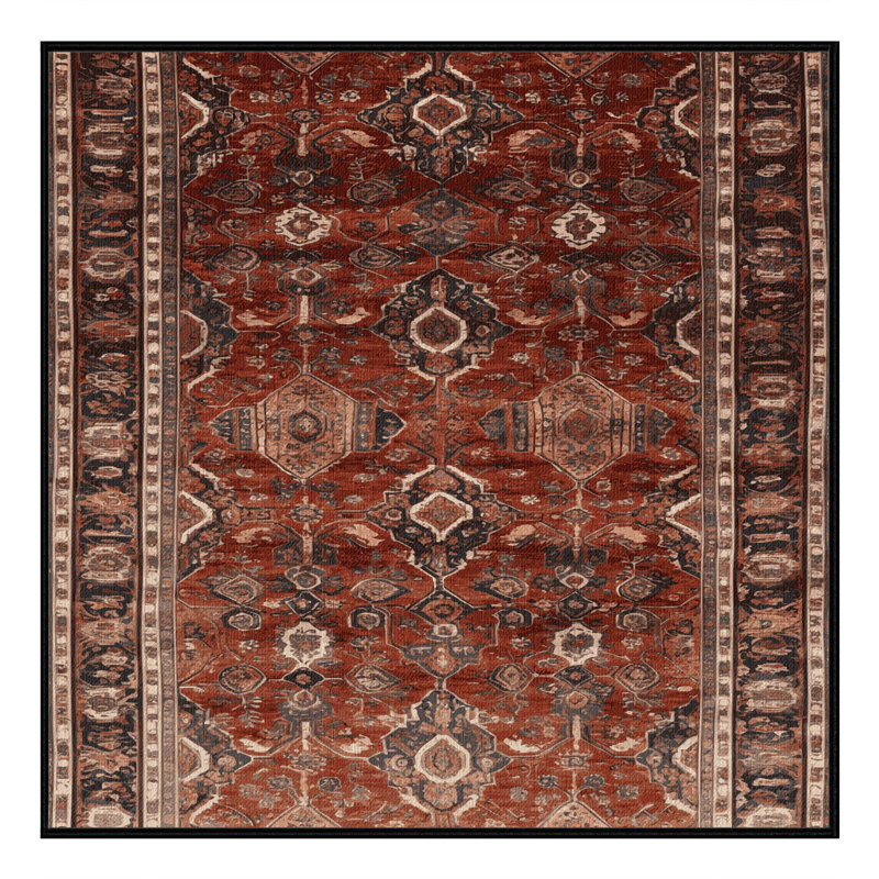 Tapis persan noir lavable à la machine, Carré 6 pi