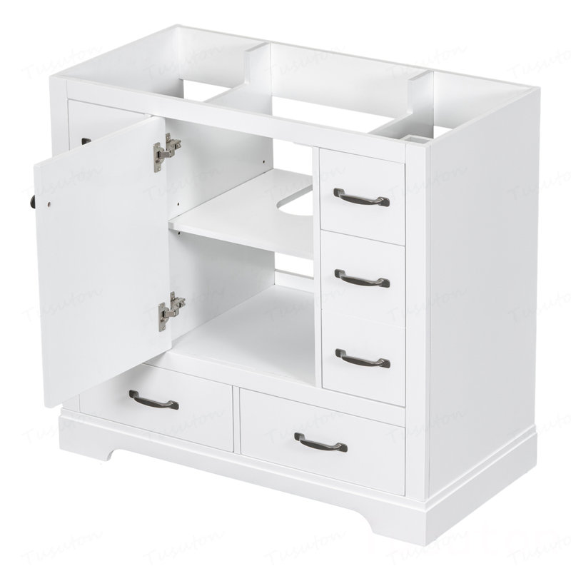 Meuble-lavabo 36 po sans lavabo, base d'armoire seulement, six tiroirs, diviseur de tiroir multifonctionnel, tablette réglable